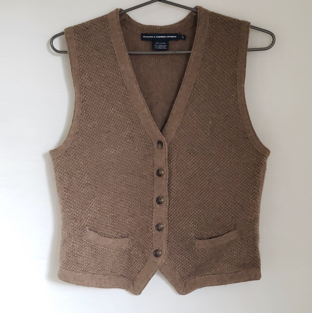 Vintage Ralph Lauren Sport Wool / Cashmere Vest In Light Brown Tan Size Mens Lg.